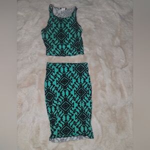 Geometric Patterned Crop Top and Skirt Set